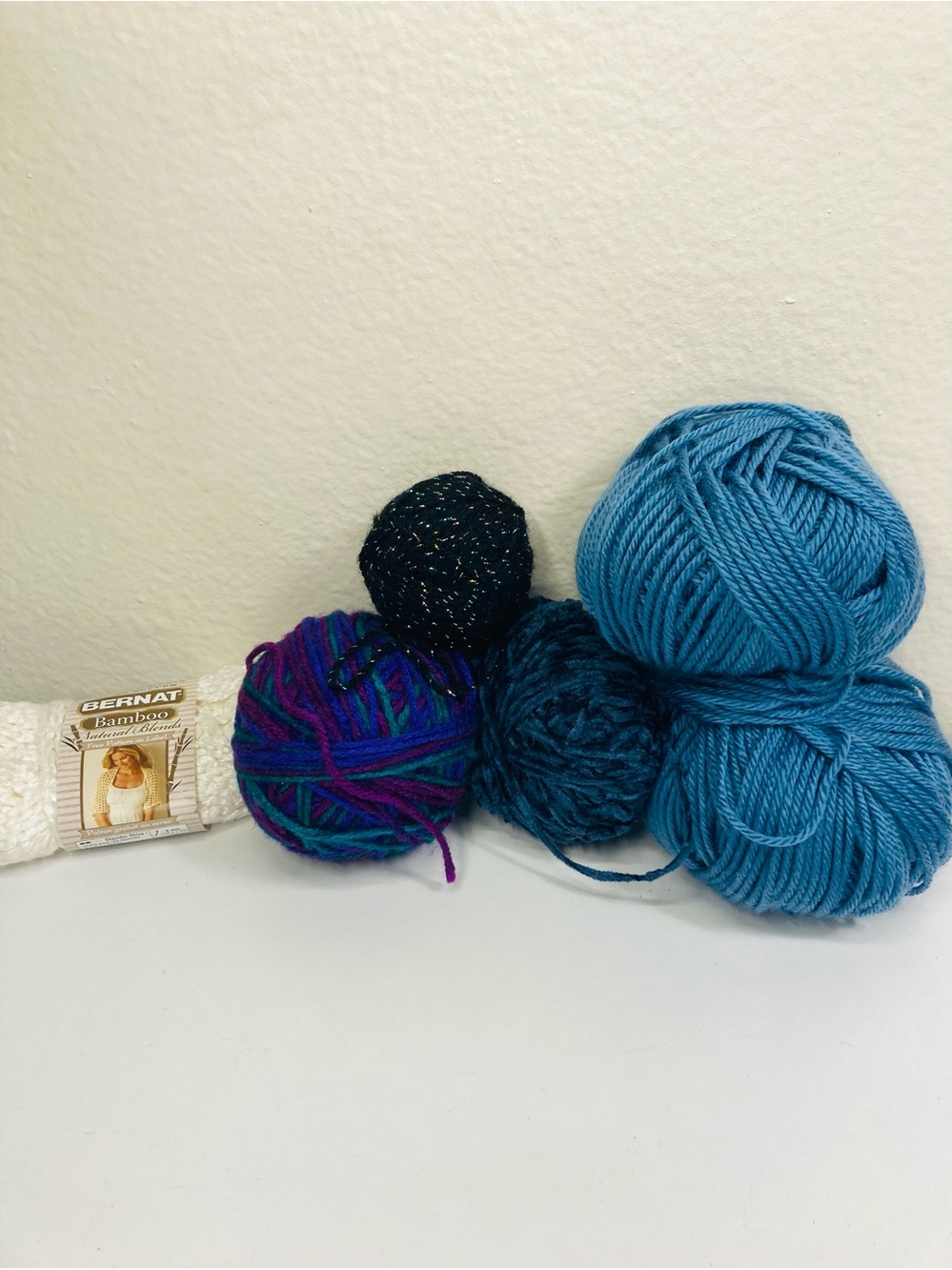 Funky Yarn: Bernat Bamboo White & Assorted Blue Yarn Bundle